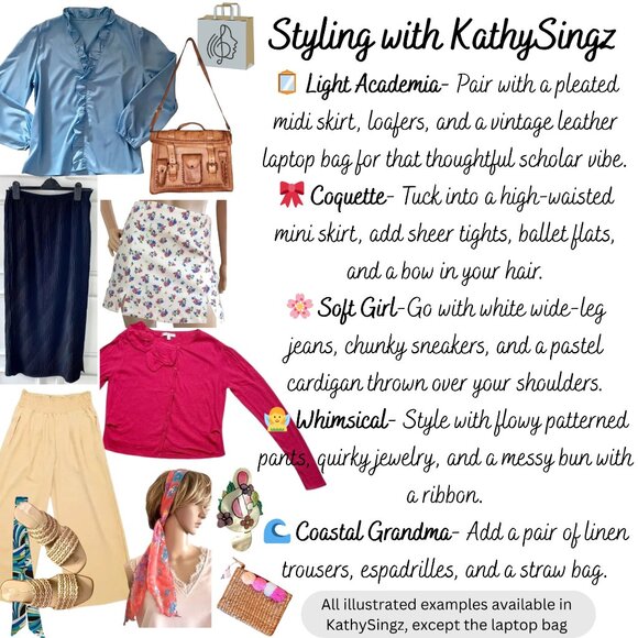 Blue Ruffled V Neck Blouse Womens XL Puff Sleeves Soft Girl Light Academia Offic - Picture 4 of 9